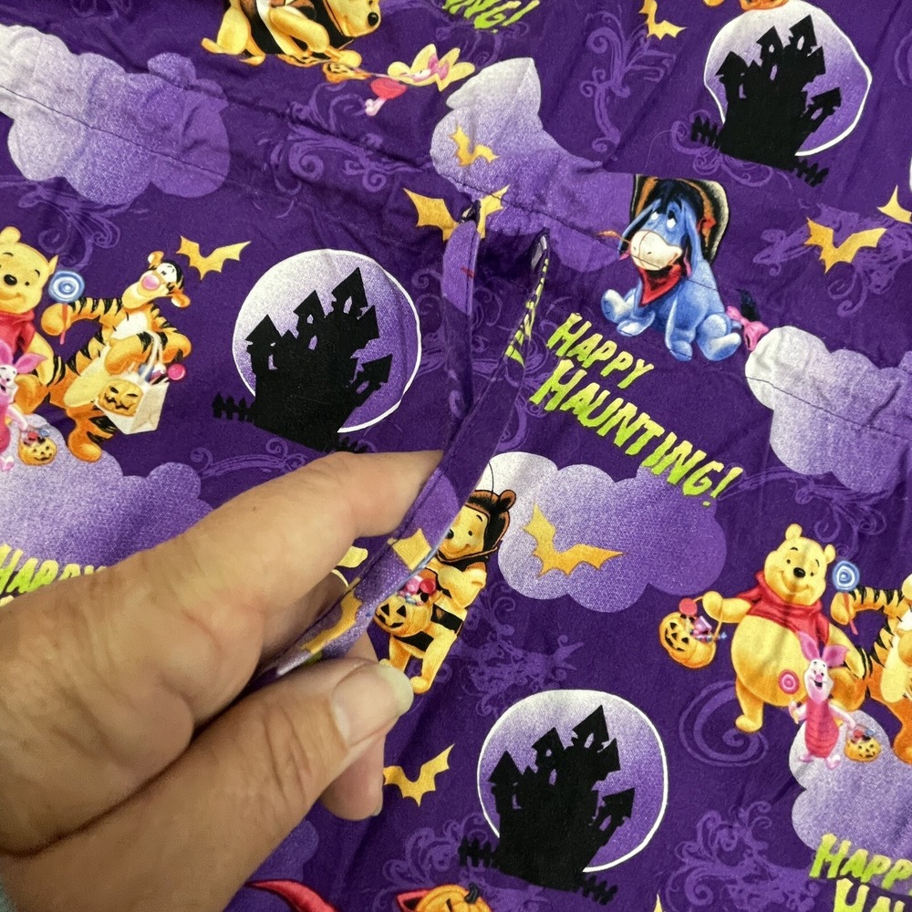 Disney Scrub Top Small Purple Pooh‎ Bear Eeyore Halloween Happy Haunting - Picture 7 of 10